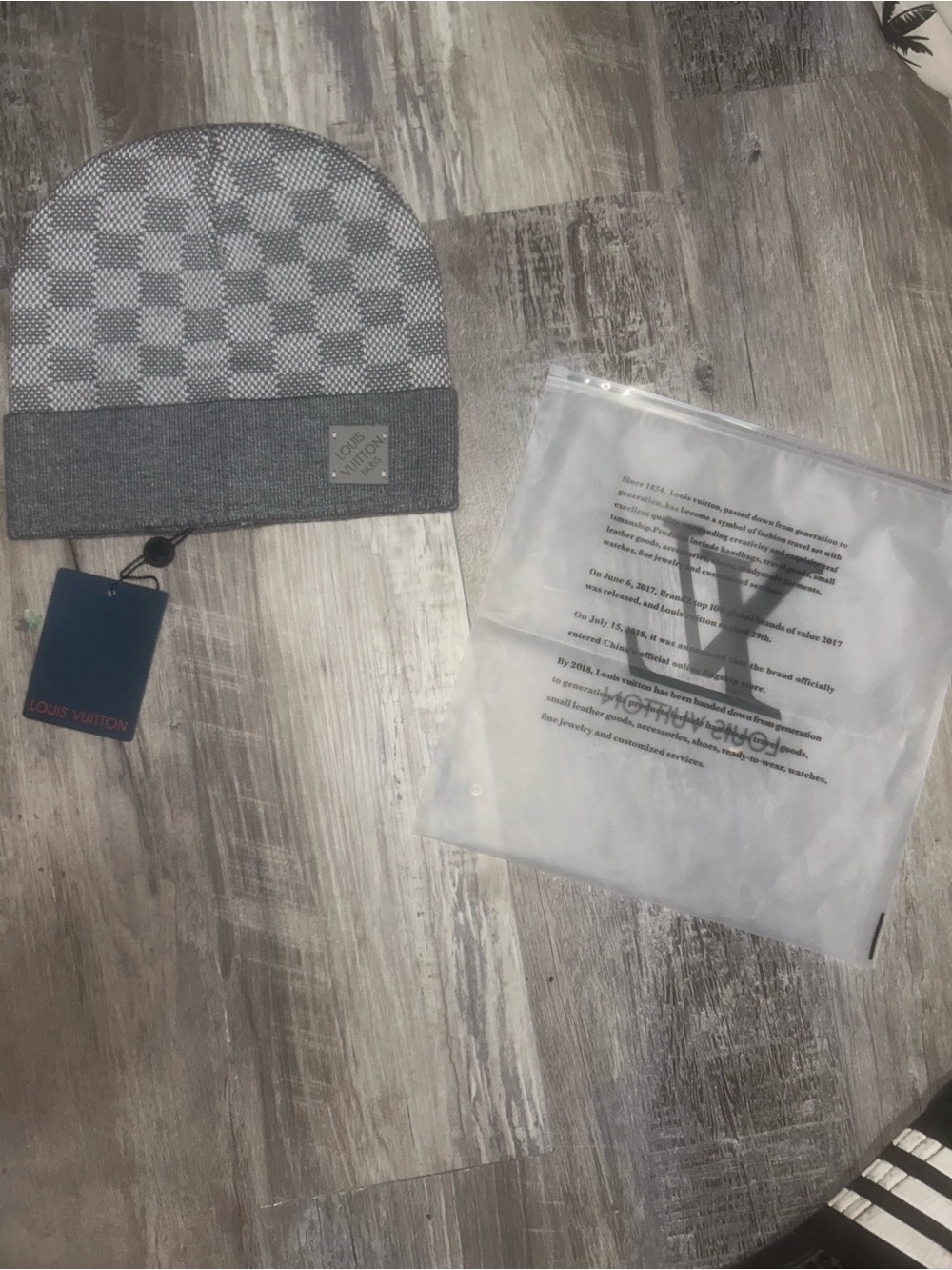 Louis Vuitton Men's Checker Knit Beanie Hat in Gray